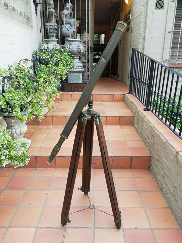 Brass Telescope On Wooden Tripod