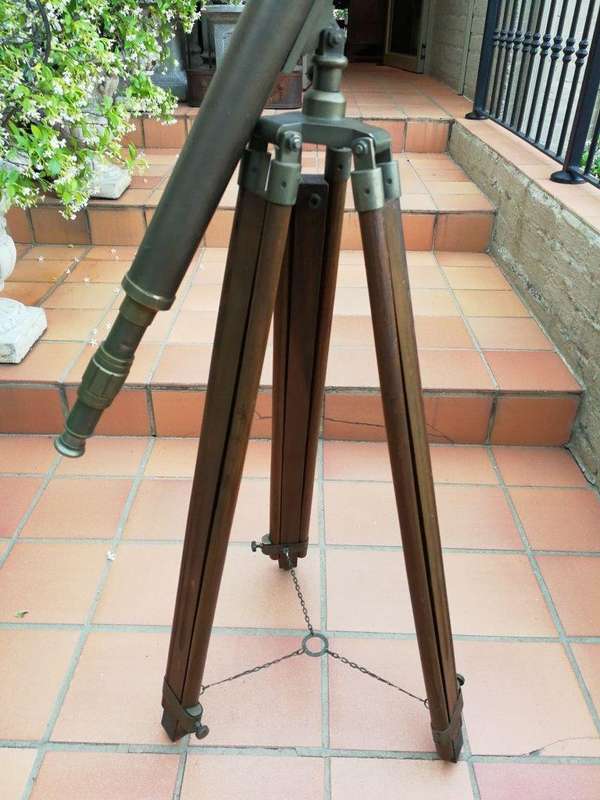Brass Telescope On Wooden Tripod
