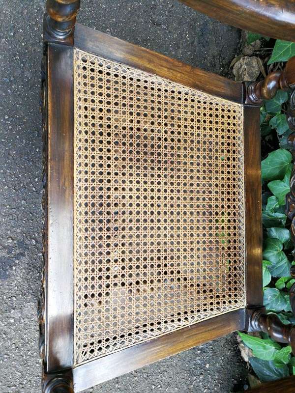 19th Century Ornately Carved Flemish Throne Chair With Rattan Back And Seat