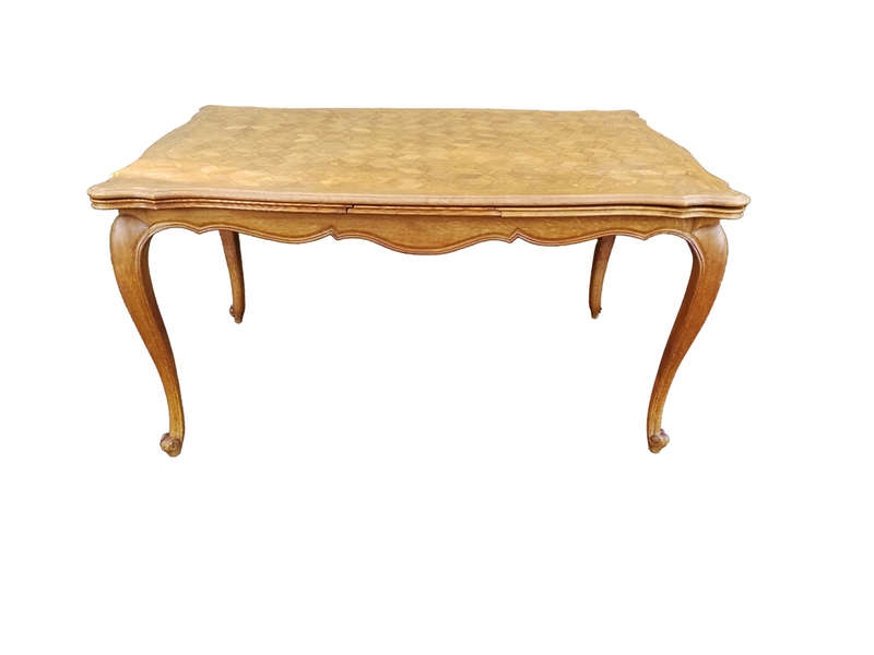 French Walnut Parquetry Extending Dining Table Parquetry Top, Slight Serpentine Outer Edge And Ca...