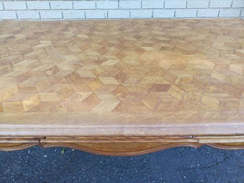 French Walnut Parquetry Extending Dining Table Parquetry Top, Slight Serpentine Outer Edge And Ca...