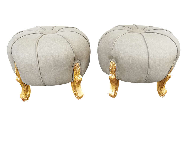 A Pair Of French Style Hand-Gilded With 22-Karat Goldleaf Tuffets  /  Ottomans