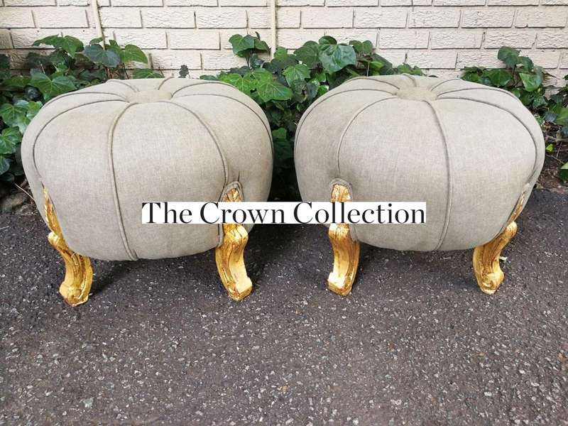 A Pair Of French Style Hand-Gilded With 22-Karat Goldleaf Tuffets  /  Ottomans