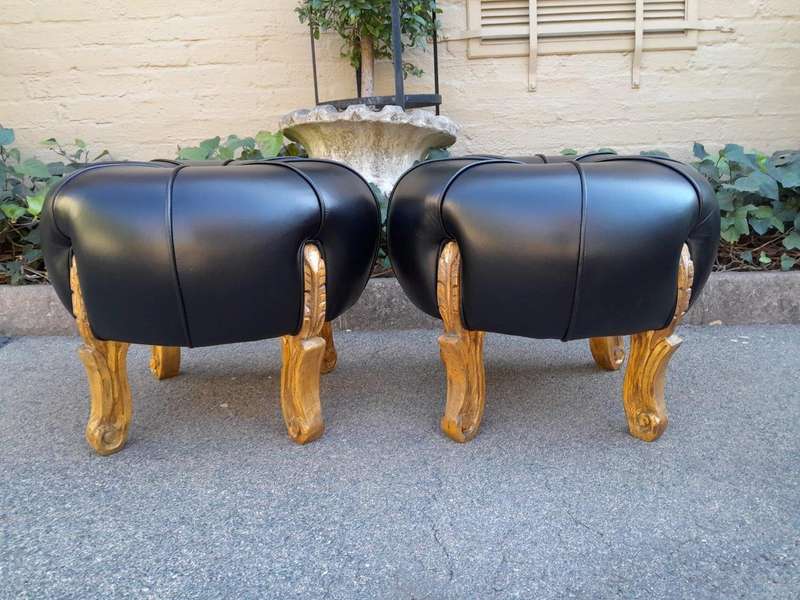 A Pair Of French Style Hand-Gilded With 22-Karat Goldleaf Tuffets  /  Ottomans