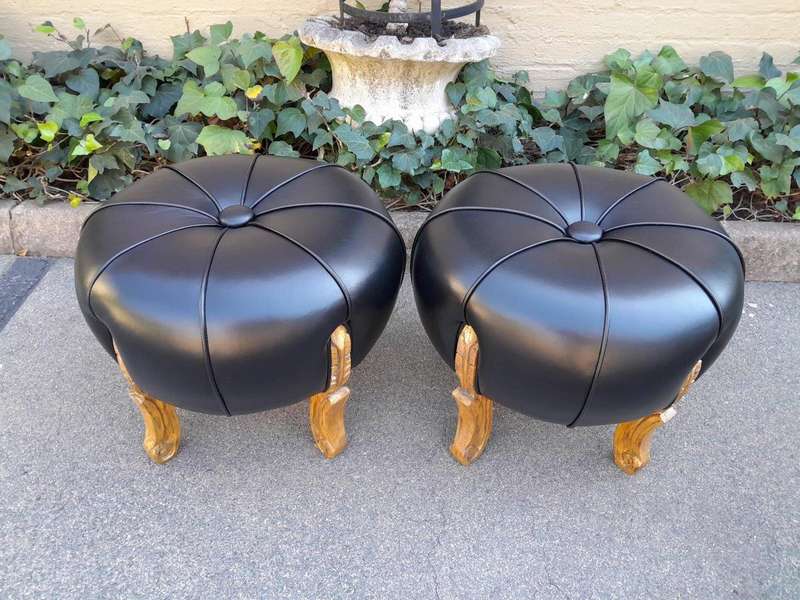A Pair Of French Style Hand-Gilded With 22-Karat Goldleaf Tuffets  /  Ottomans