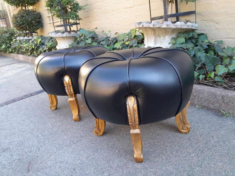 A Pair Of French Style Hand-Gilded With 22-Karat Goldleaf Tuffets  /  Ottomans