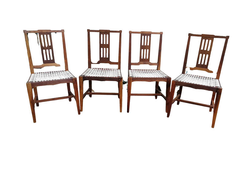 A Set Of Four (4) Bleached / Natural Mid Century Wood Riempie Chairs