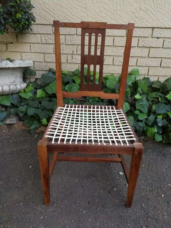 A Set Of Four (4) Bleached / Natural Mid Century Wood Riempie Chairs