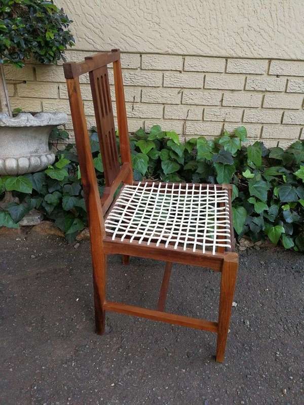 A Set Of Four (4) Bleached / Natural Mid Century Wood Riempie Chairs