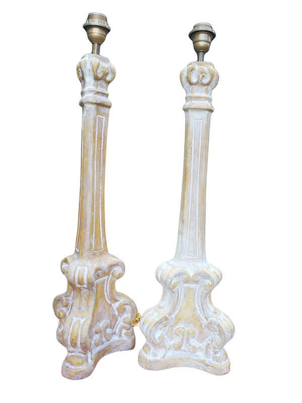 A Pair Of Painted Table Lamps And Shades