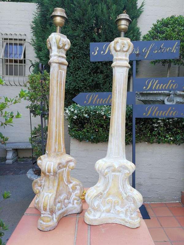 A Pair Of Painted Table Lamps And Shades