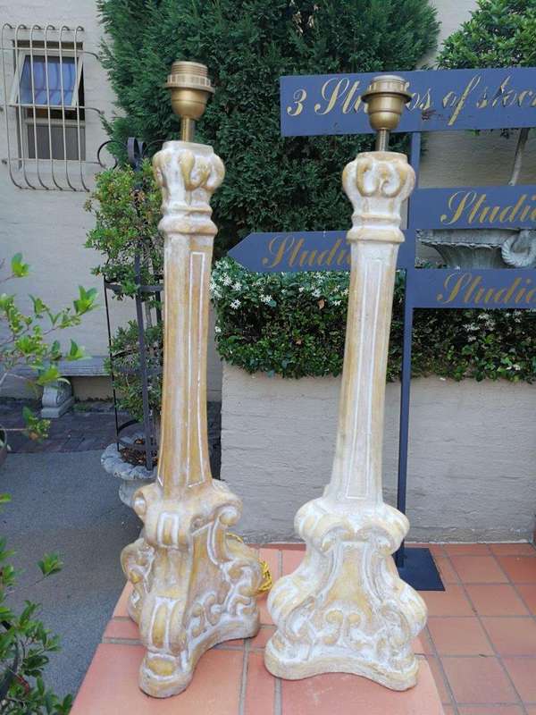 A Pair Of Painted Table Lamps And Shades