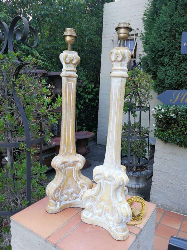 A Pair Of Painted Table Lamps And Shades