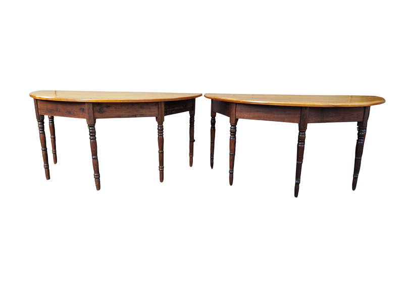 A 19th Century Pair Of Cape Yellowwood And Stinkwood Demi-Lune Tables