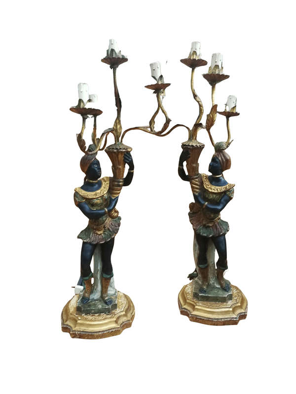 A Pair Of Italian Carved Wood Blackamoor Table Lamps