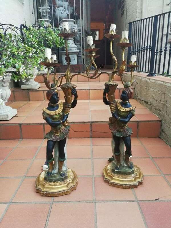 A Pair Of Italian Carved Wood Blackamoor Table Lamps