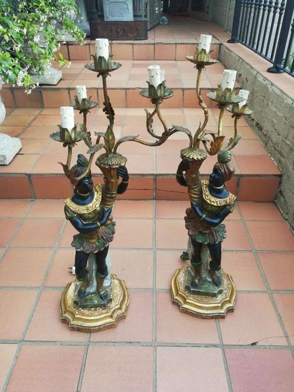A Pair Of Italian Carved Wood Blackamoor Table Lamps