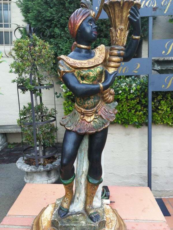 A Pair Of Italian Carved Wood Blackamoor Table Lamps
