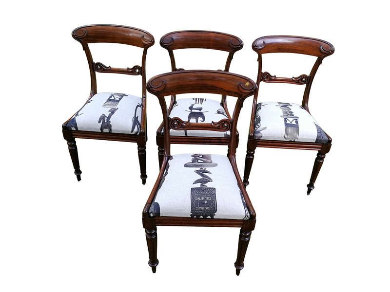 A Set Of Four (4) Rare William Iv Rosewood Dining Chairs (British Antique Dealer Association Stamp)