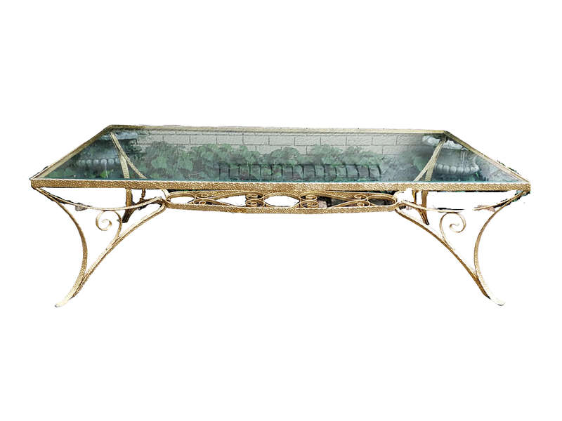 A Custom-Made Wrought Iron Table Hand Gilded with Gold Leaf with Bevelled Glass Top (10 Seater)
