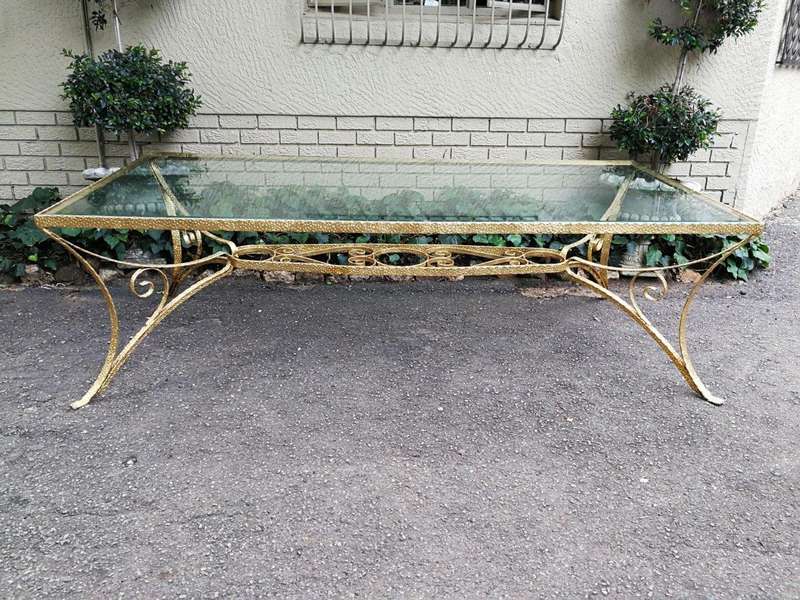 A Custom-Made Wrought Iron Table Hand Gilded with Gold Leaf with Bevelled Glass Top (10 Seater)