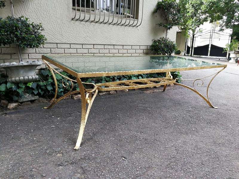 A Custom-Made Wrought Iron Table Hand Gilded with Gold Leaf with Bevelled Glass Top (10 Seater)