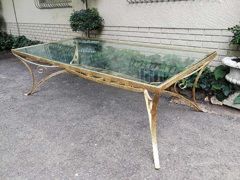 A Custom-Made Wrought Iron Table Hand Gilded with Gold Leaf with Bevelled Glass Top (10 Seater)