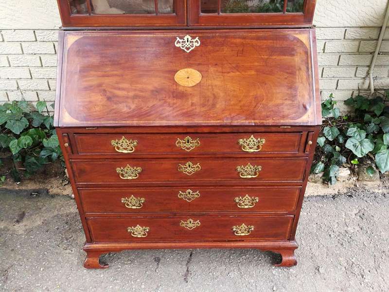 Edwardian Cubin Mahogany Secretaire With Inlaid Marquetry On Shaped Bracket Feet