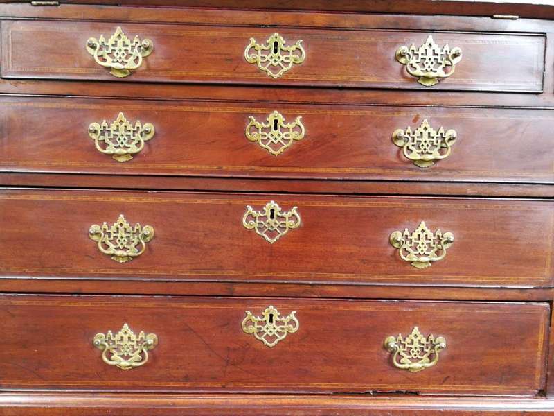 Edwardian Cubin Mahogany Secretaire With Inlaid Marquetry On Shaped Bracket Feet