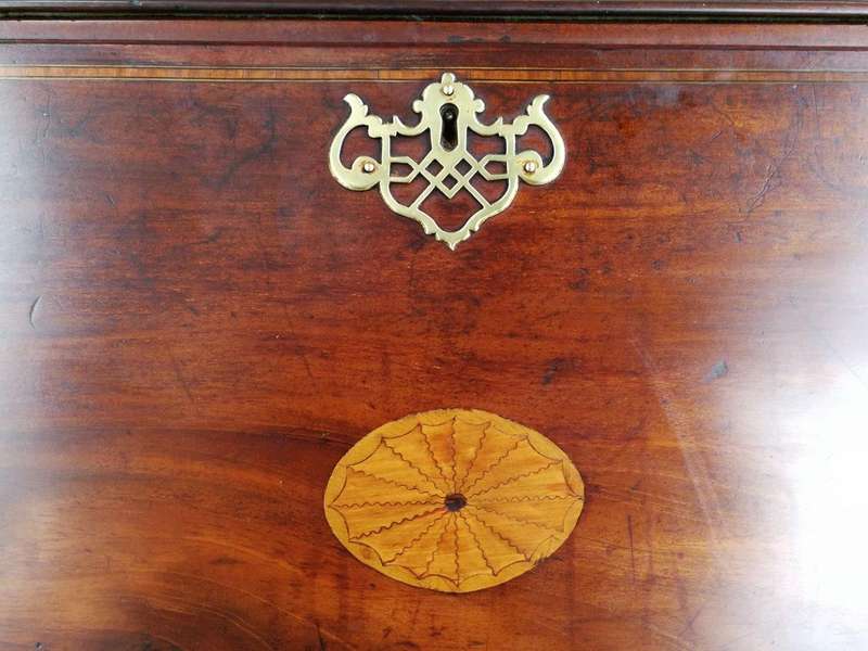 Edwardian Cubin Mahogany Secretaire With Inlaid Marquetry On Shaped Bracket Feet