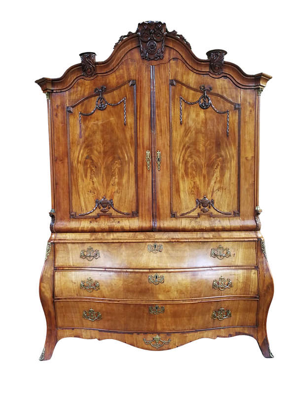 18th Century Circa 1780 Dutch Bombé Armoire, With Original Key And Lock