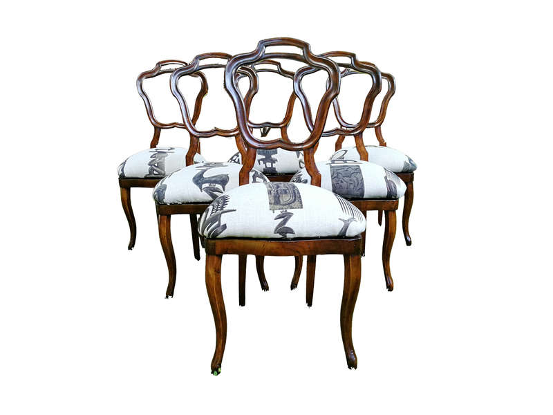 Set of 6 / six Circa 1910 Walnut Chairs Upholstered in a Contemporary Hertex Fabric