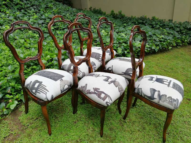 Set of 6 / six Circa 1910 Walnut Chairs Upholstered in a Contemporary Hertex Fabric