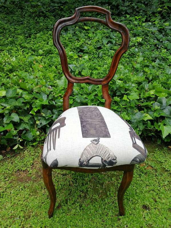 Set of 6 / six Circa 1910 Walnut Chairs Upholstered in a Contemporary Hertex Fabric