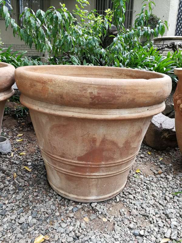 A Set Of Three Large Size French Imported Terracotta Pots/Planters