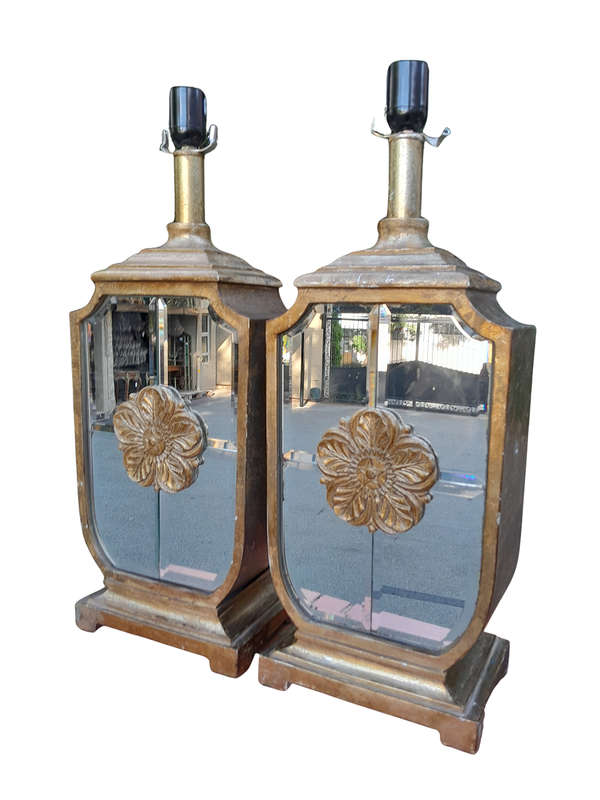 A 20TH Century French Style Pair of Mirrored and Gold Table Lamps with New Rotary Switches
