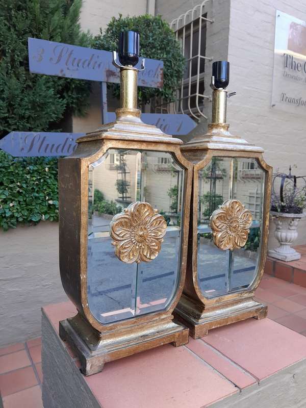A 20TH Century French Style Pair of Mirrored and Gold Table Lamps with New Rotary Switches