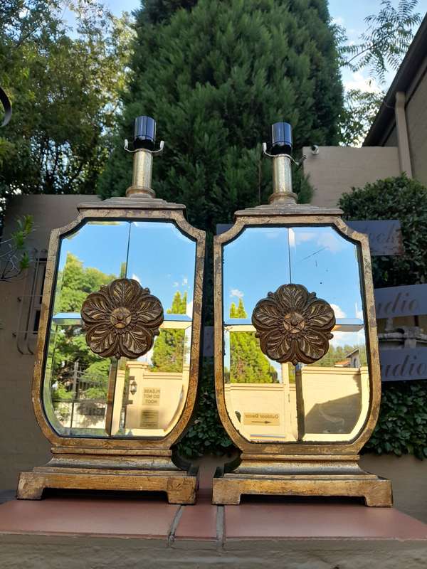 A 20TH Century French Style Pair of Mirrored and Gold Table Lamps with New Rotary Switches