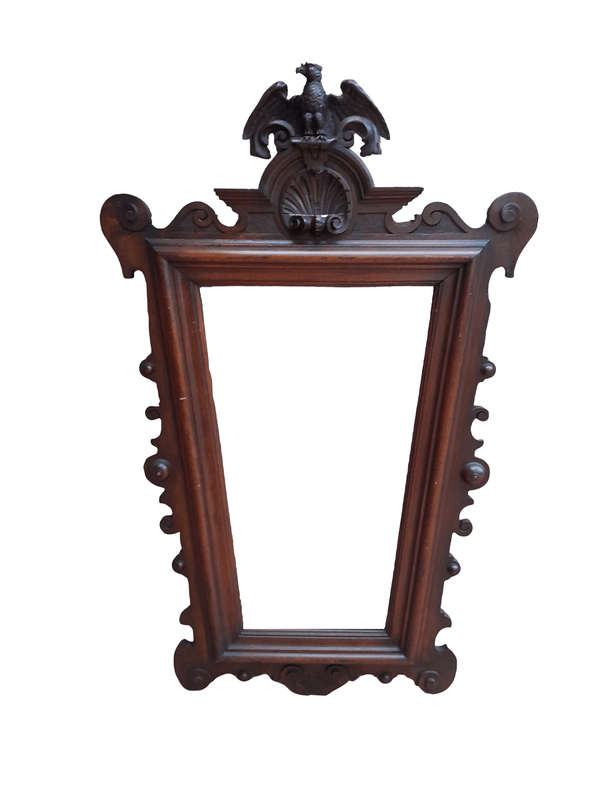 Early 19th Century And Very Rare Bevelled Carved Wooden Mirror Surmounted By A Federal Eagle