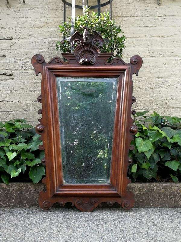 Early 19th Century And Very Rare Bevelled Carved Wooden Mirror Surmounted By A Federal Eagle