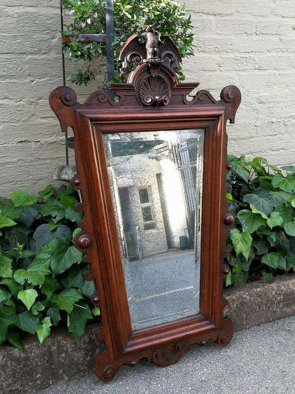 Early 19th Century And Very Rare Bevelled Carved Wooden Mirror Surmounted By A Federal Eagle