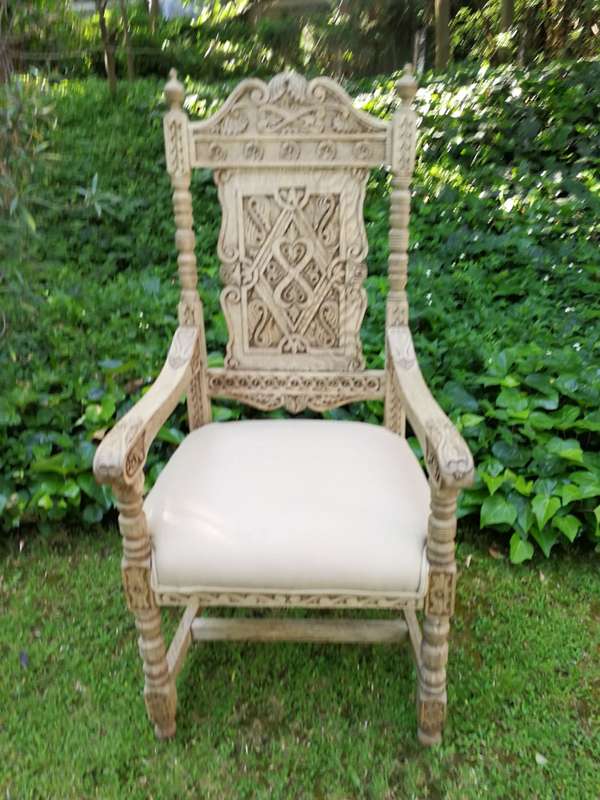 A 19th Century Continental Bleached / Natural Wood Finish and Carved Armchair With upholstered