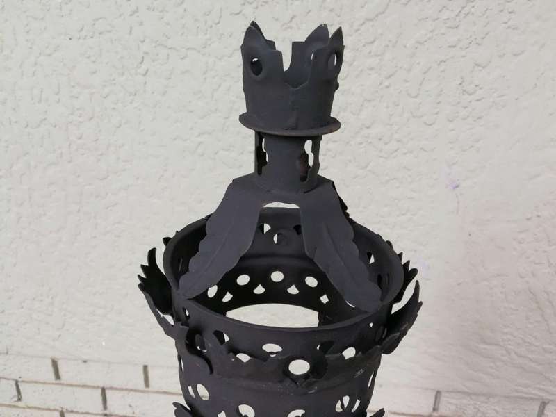 Pair Black French Wrought Iron Candle Lantern On Wooden Stake