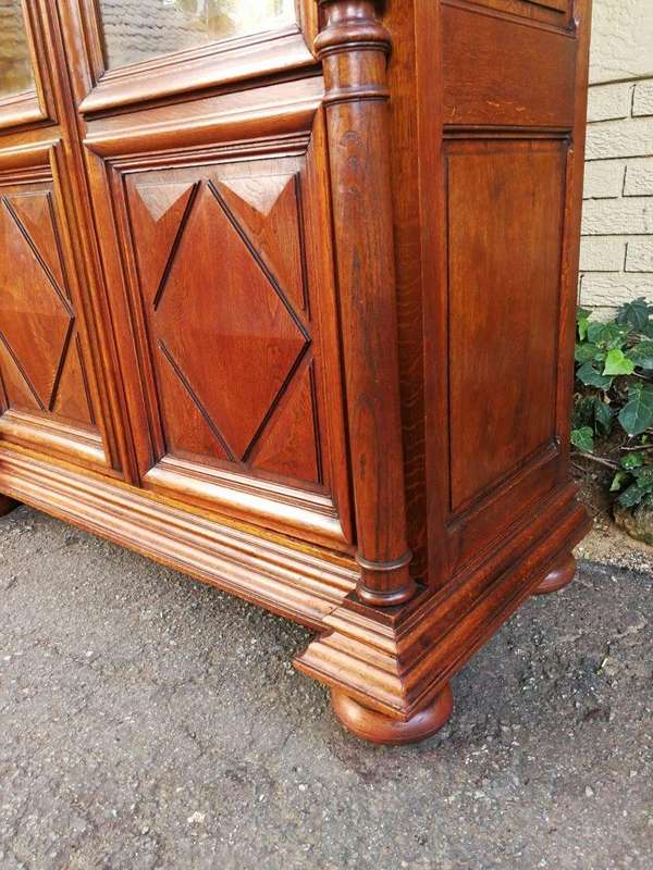 Rare French Oak Bookcase With Original Glass, 19th Century