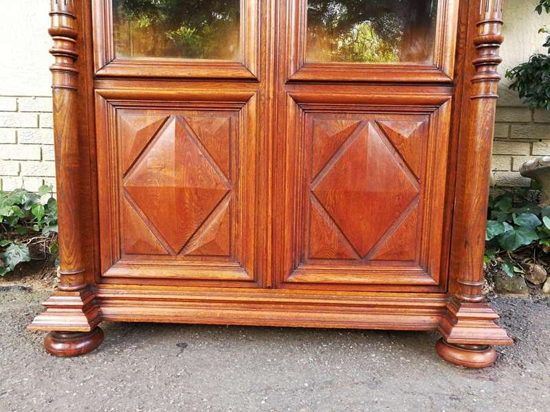 Rare French Oak Bookcase With Original Glass, 19th Century