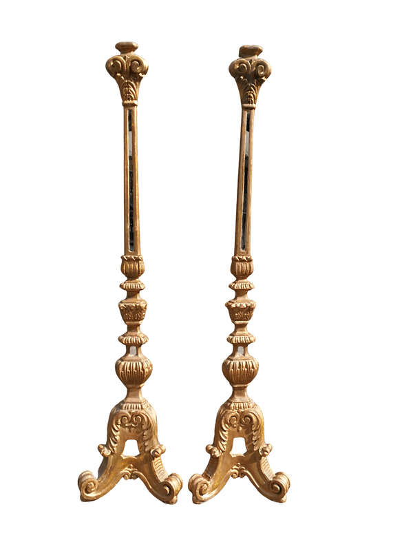 A Pair Of Painted And Mirror Inlaid Candlesticks