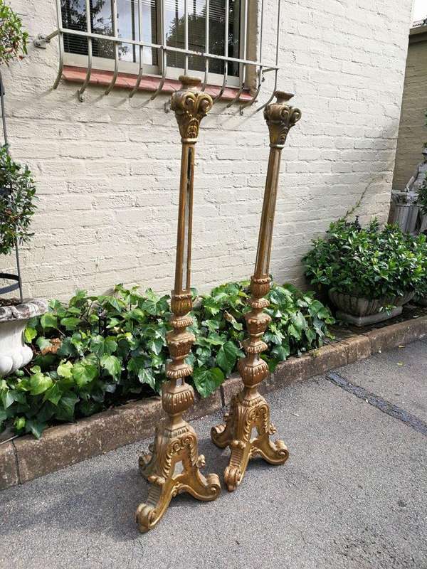 A Pair Of Painted And Mirror Inlaid Candlesticks