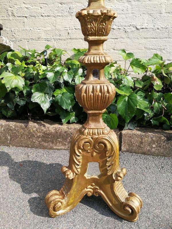 A Pair Of Painted And Mirror Inlaid Candlesticks