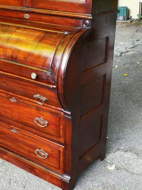 Victorian Mahogany Cylinder Top Secretaire Bookcase