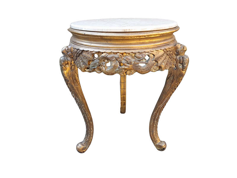 An Early 20th Century Carved and hand-gilded with gold leaf table with Marble Top